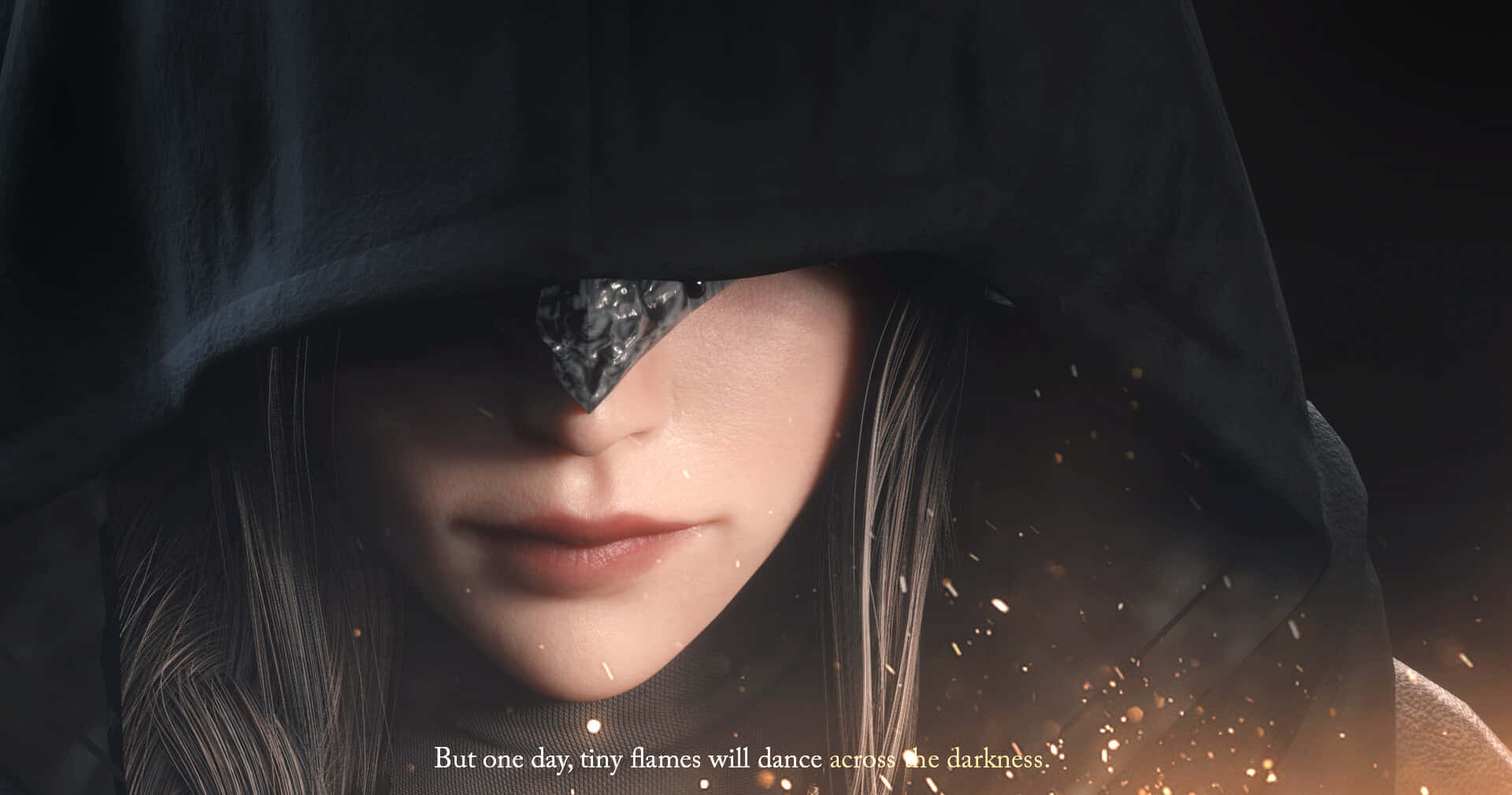 Fire Keeper, cloaked figure, crystal mask, Full HD Desktop Wallpaper