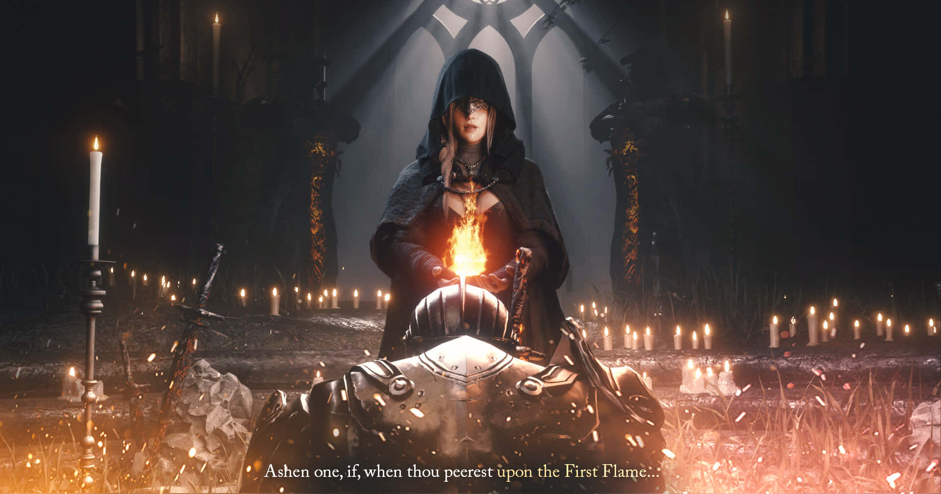 Fire Keeper, glowing eyes, hooded figure, Full HD Desktop Wallpaper