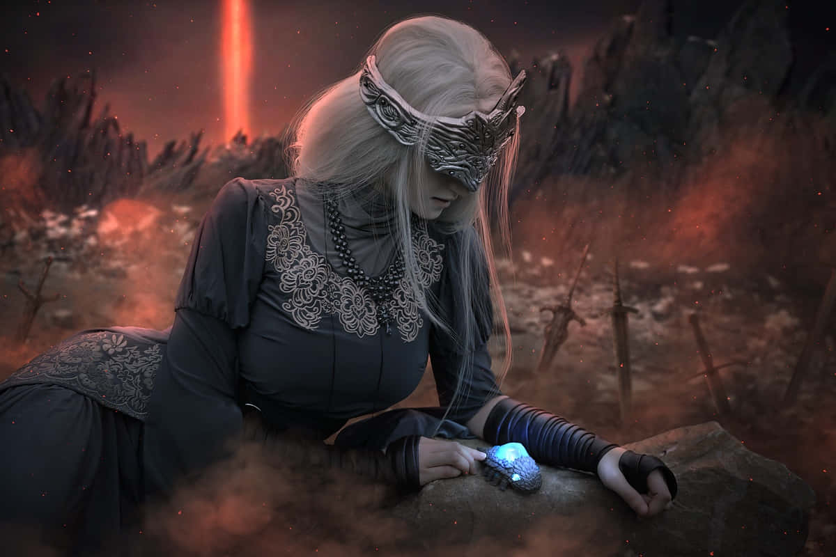 Fire Keeper, silver hair, blazing landscape, SD Desktop Wallpaper