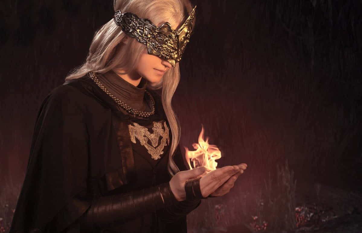 Fire Keeper, silver hair, gloved hands, SD Desktop Wallpaper