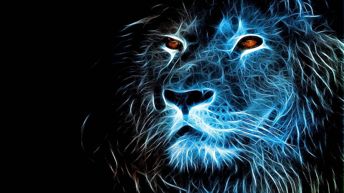 Blue Fire Lion, red eyes, electric blue energy, HD Desktop Wallpaper