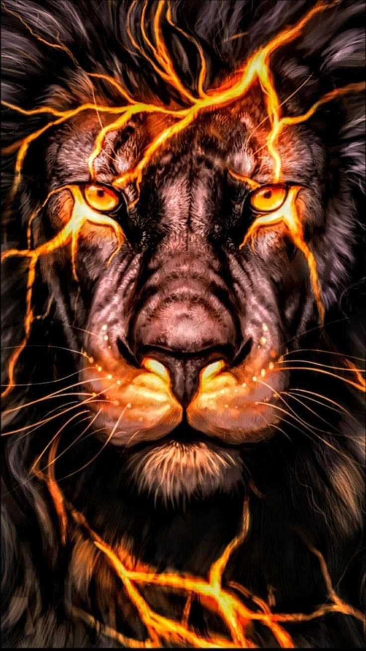 Fire Lion, lightning, glowing orange lightning, HD Phone Wallpaper