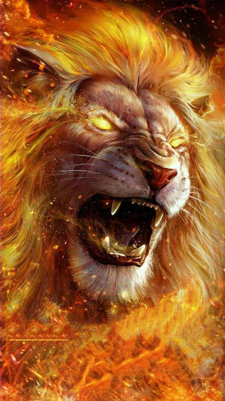 Fire Lion, blazing mane, glowing eyes, HD Phone Wallpaper