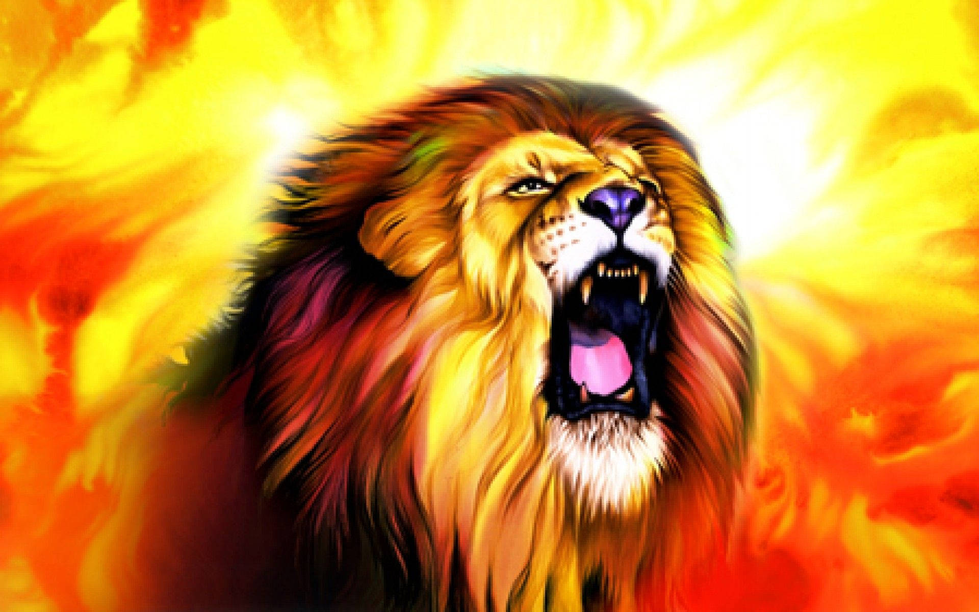 roaring lion, fiery mane, blazing orange, Full HD Desktop Wallpaper