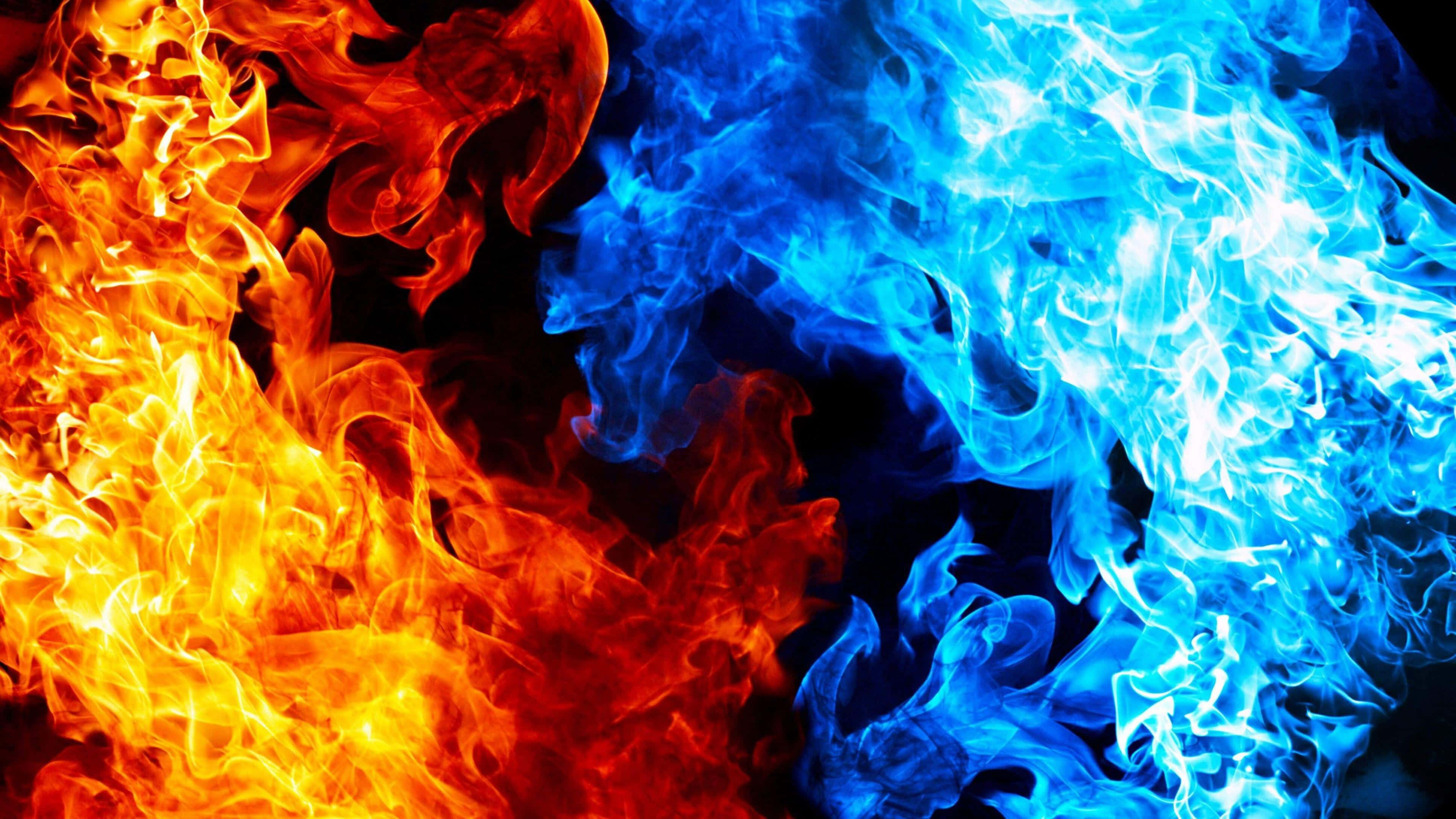red orange blue fire, flame, vivid orange and blue flames, 4K Desktop Wallpaper