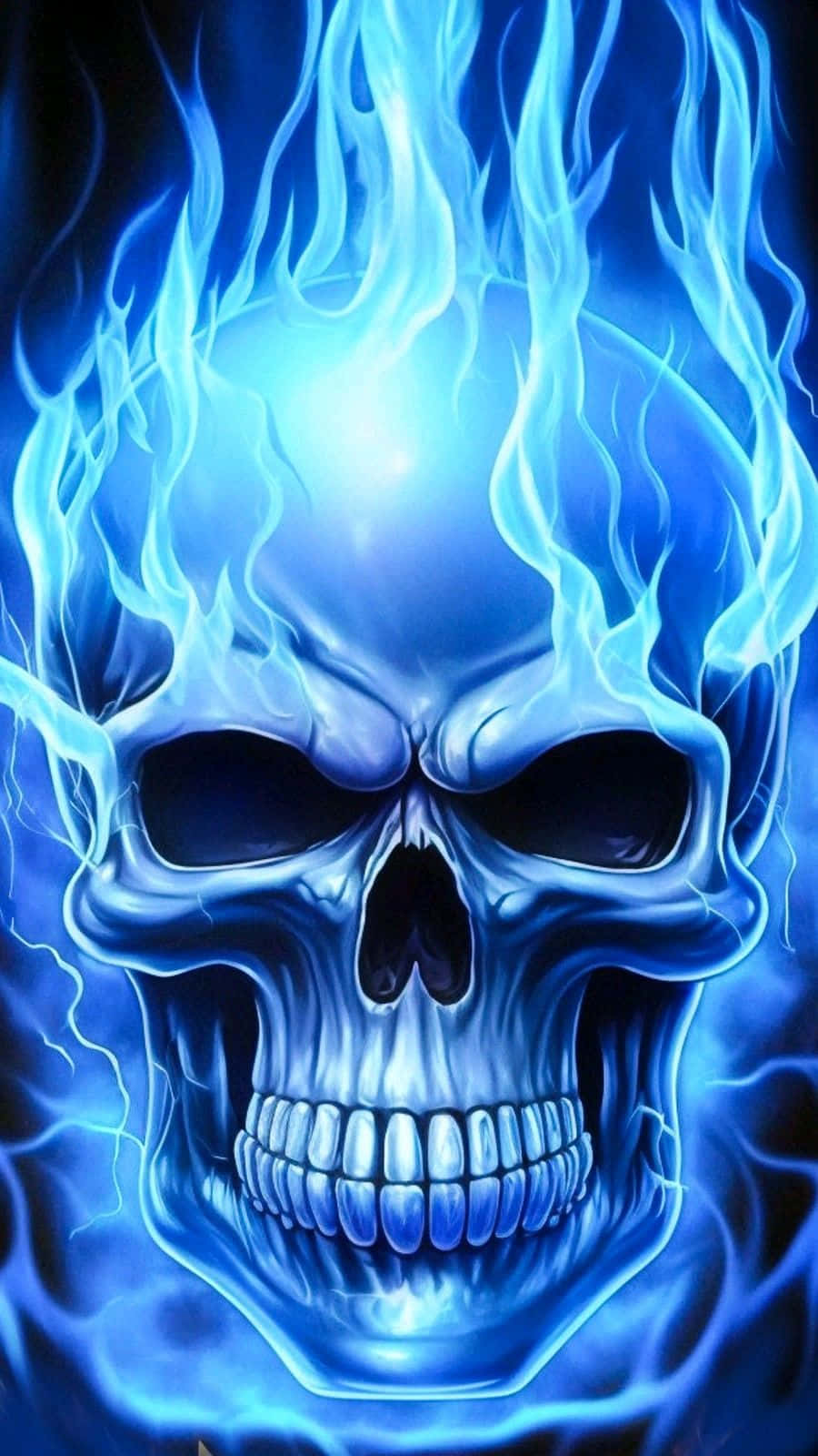 blue flame skull, glowing blue skull, electric flames, HD Phone Wallpaper