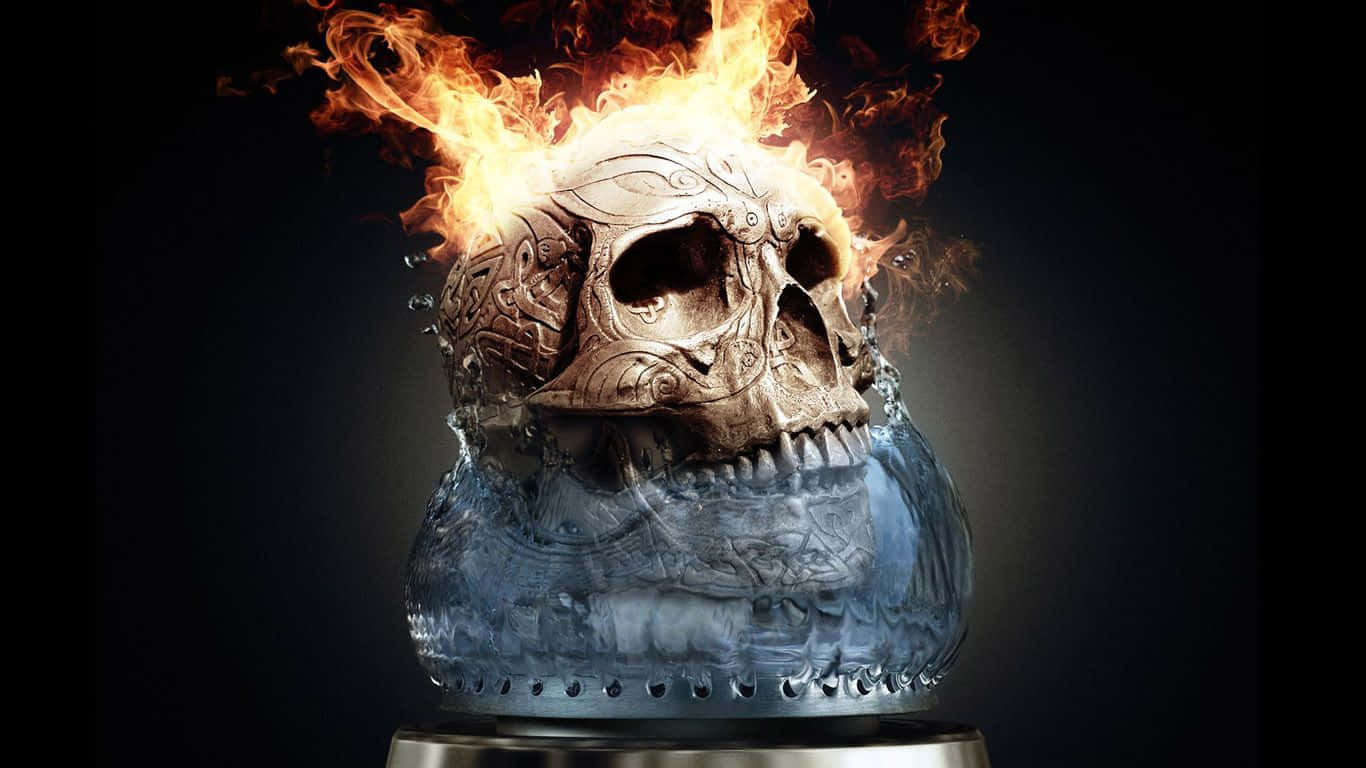 Fire Skull, Ice, fiery ornate skull, HD Desktop Wallpaper