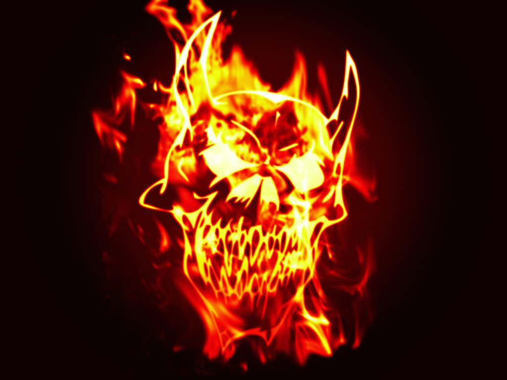 Fire Skull, fiery demonic skull, glowing orange flames, SD Desktop Wallpaper