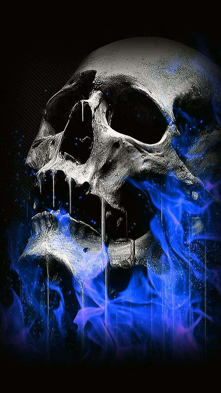 Fire Skull, blue flames, glowing, HD Phone Wallpaper