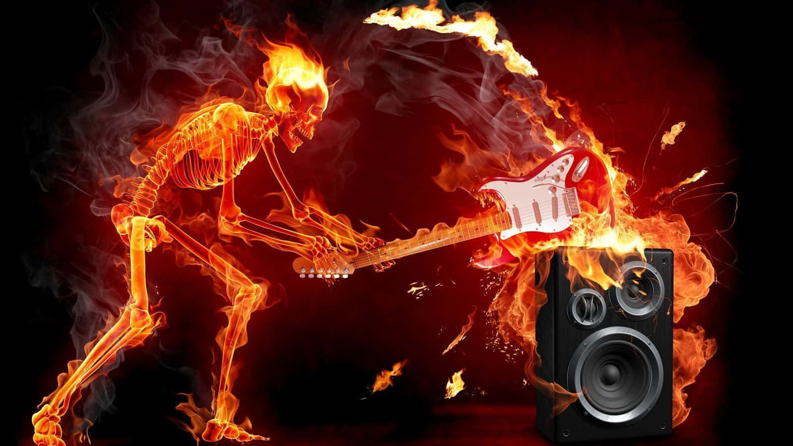 Fire Skull, skeleton, electric guitar, HD Desktop Wallpaper