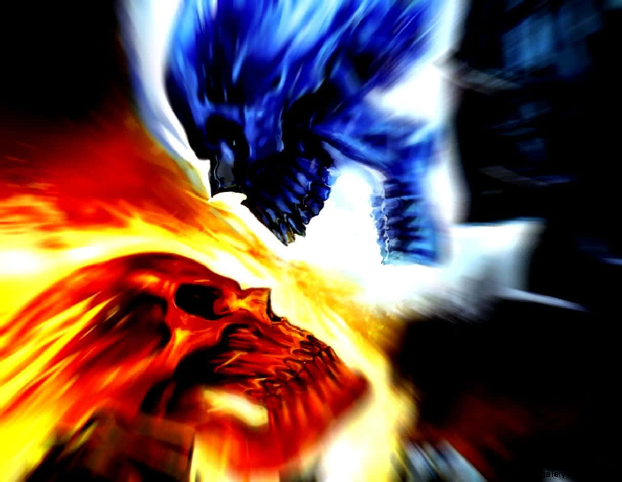 Fire Skull, blue flame, red flame, SD Desktop Wallpaper