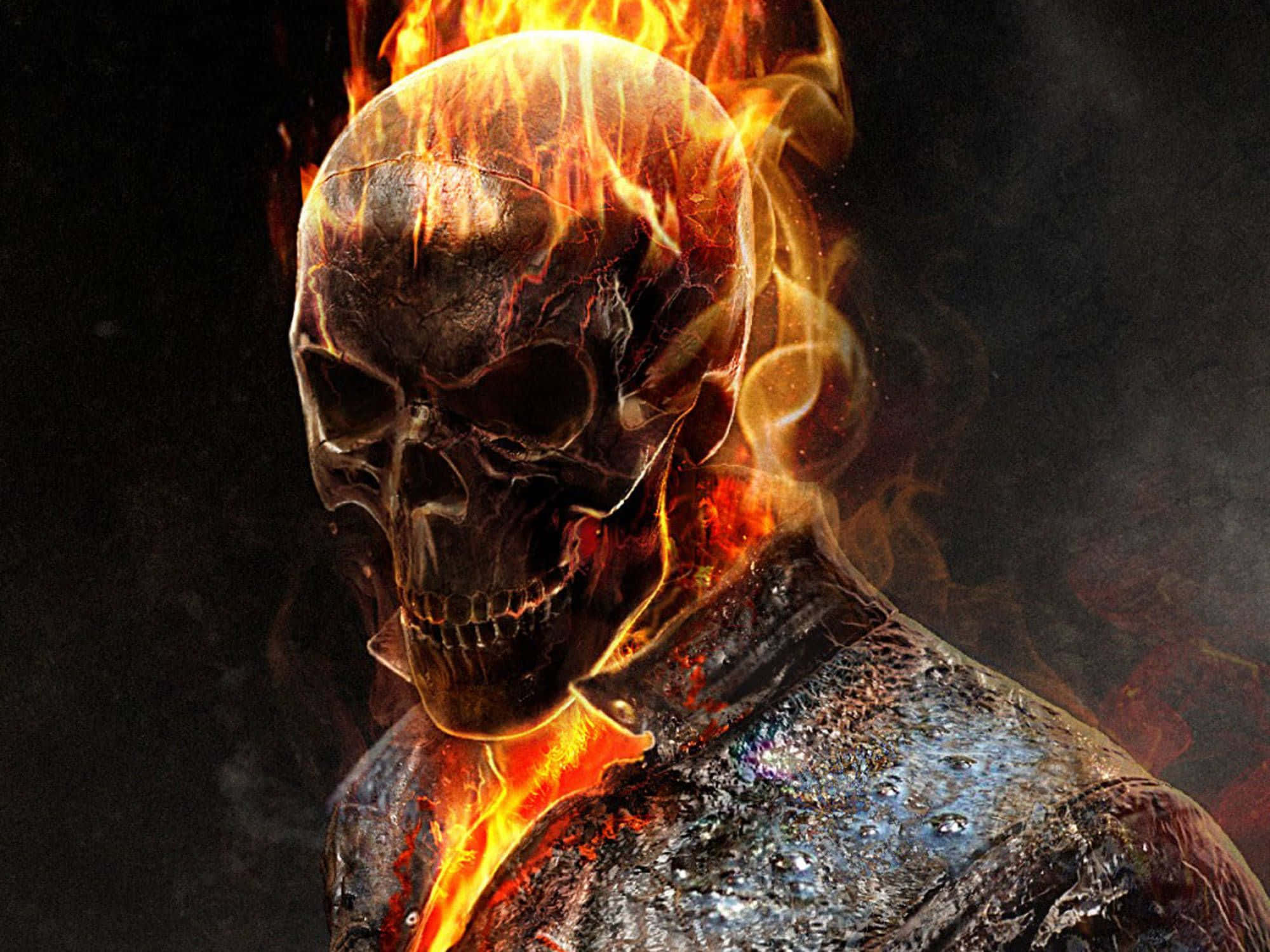 Fire Skull, flaming skull, glowing orange fire, Full HD Desktop Wallpaper