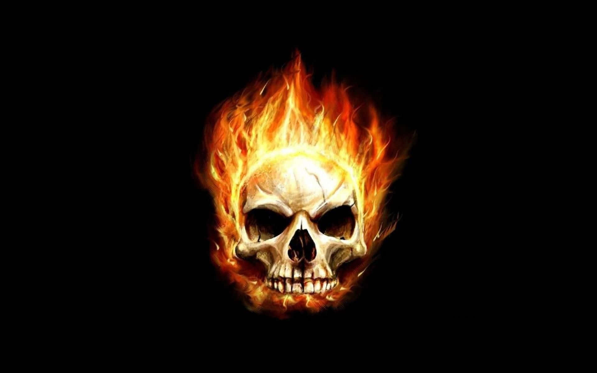 Fire Skull, flaming skull, pitch black background, Full HD Desktop Wallpaper
