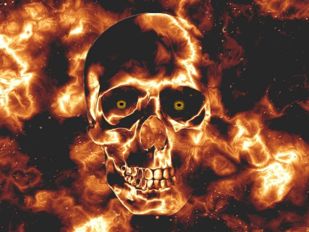 Fire Skull, flaming skull, glowing yellow eyes, SD Desktop Wallpaper