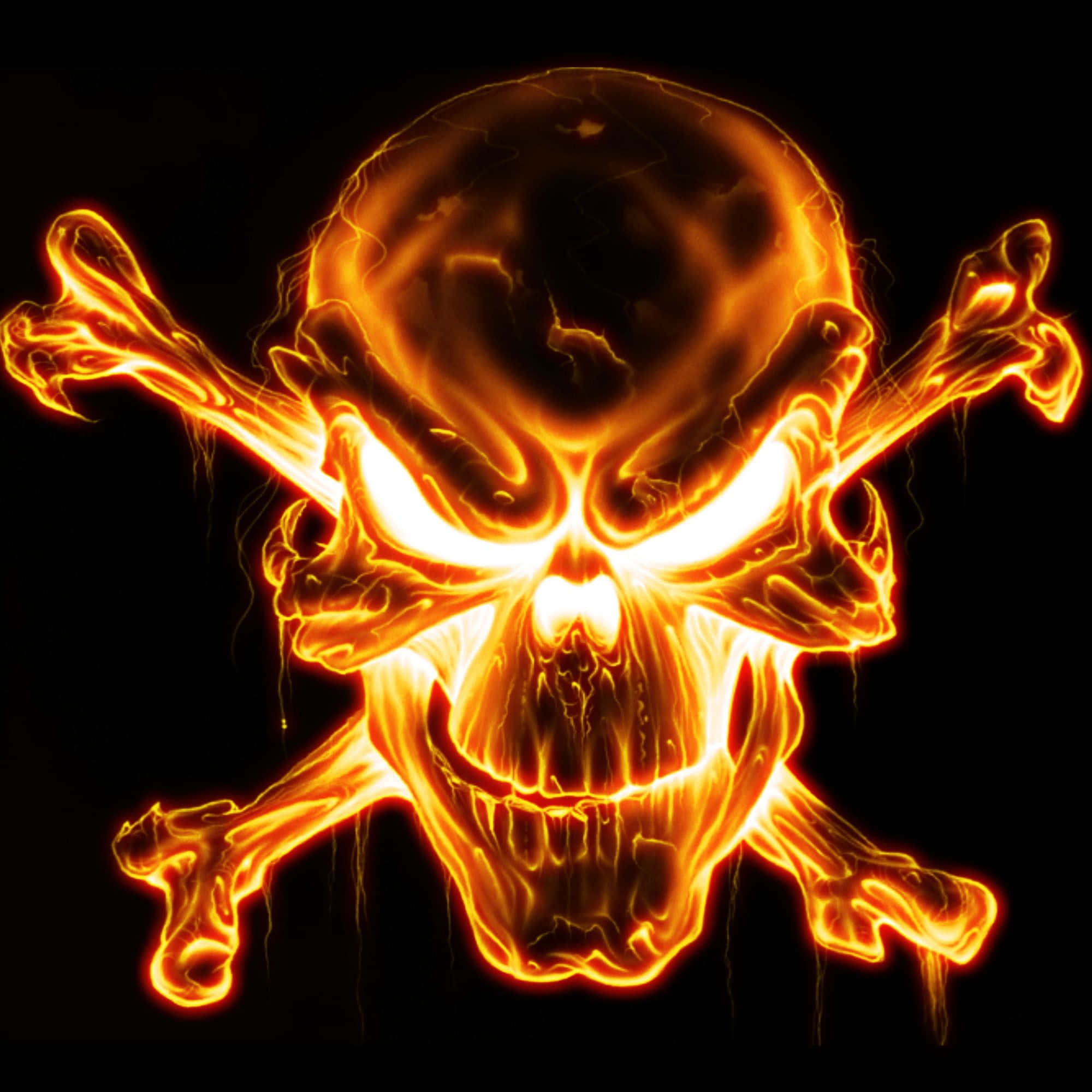 Fire Skull, fiery glowing skull, crossed bones, Full HD Desktop Wallpaper