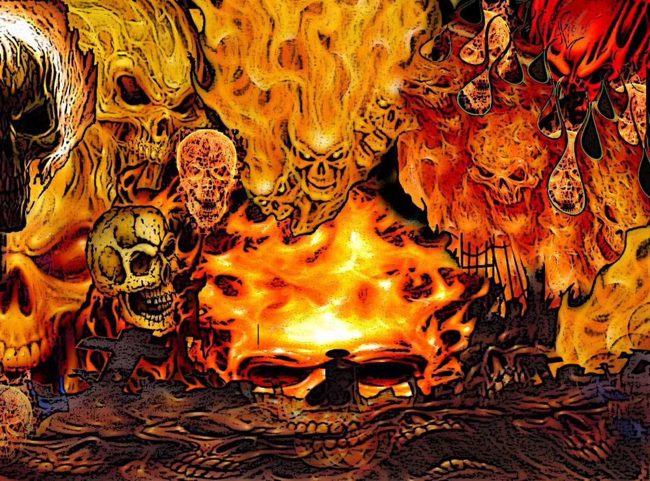 Fire Skull, skulls melting in lava, dripping skulls, HD Desktop Wallpaper