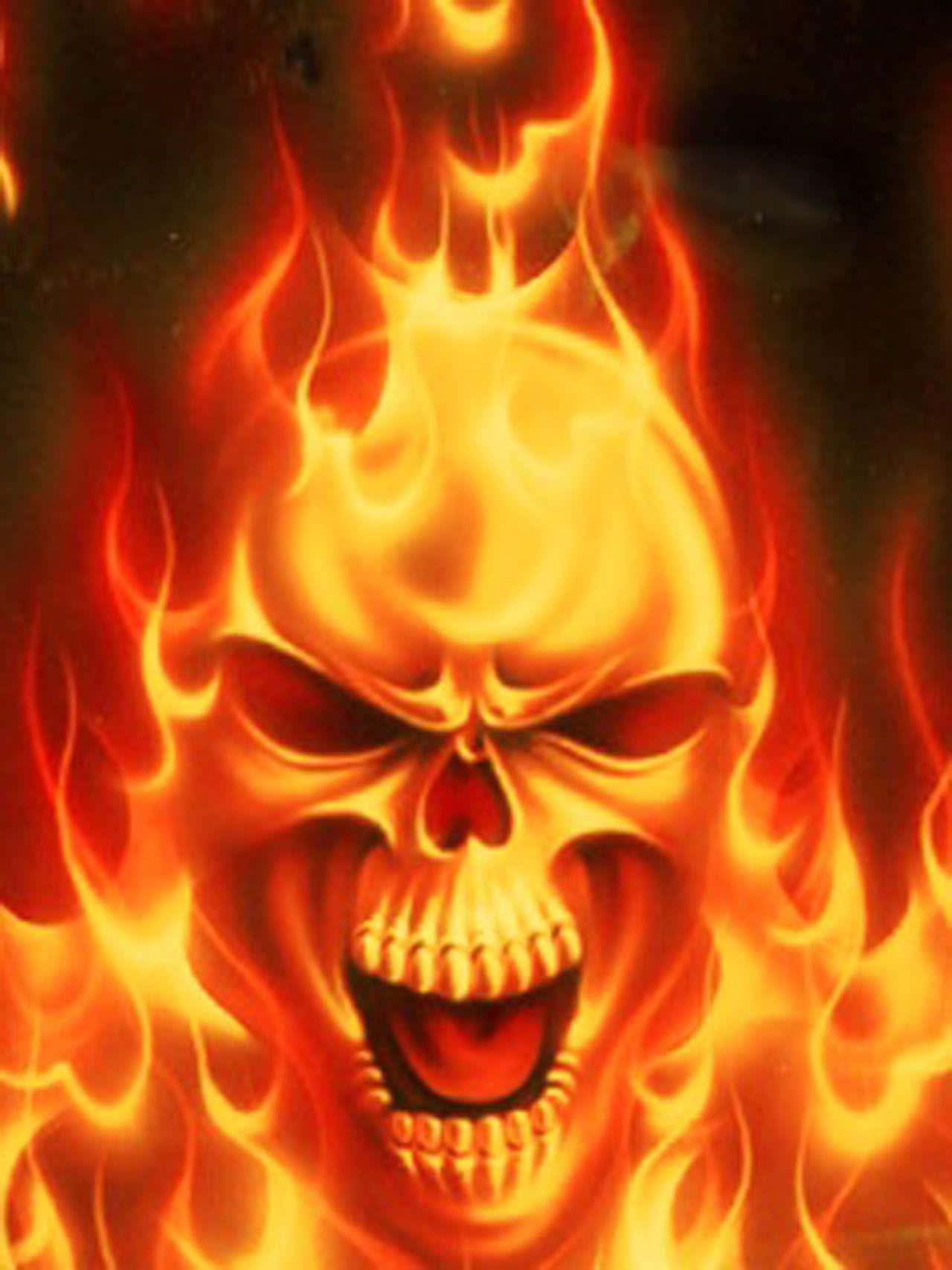 Fire Skull, red eyes, glowing eyes, HD Phone Wallpaper