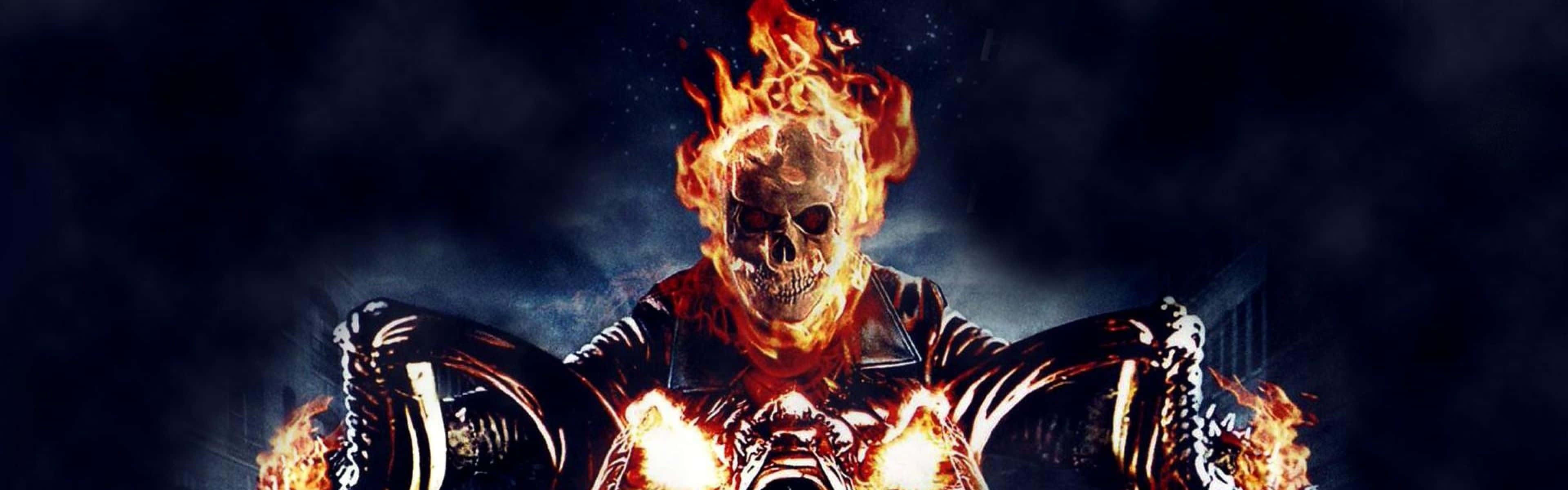 Fire Skull, flaming skull rider, motorcycle, 4K Desktop Wallpaper