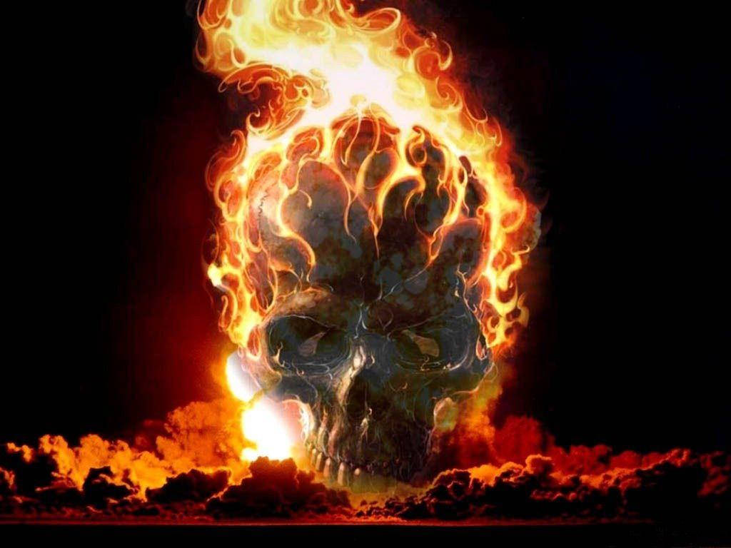 skull, fire, molten clouds, SD Desktop Wallpaper