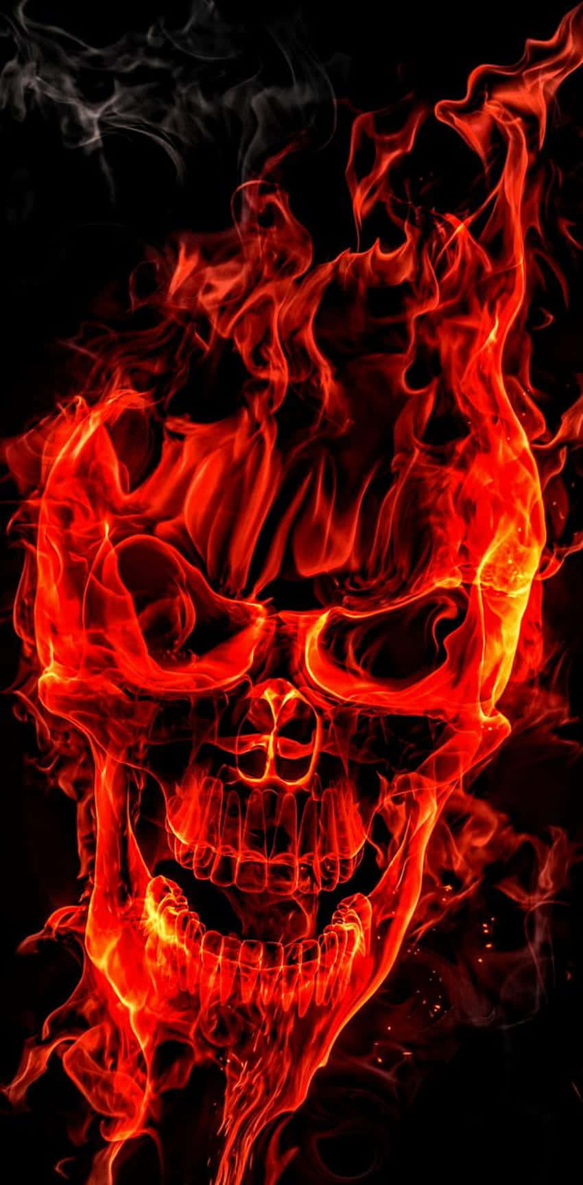 red flame skull, fiery red skull, flames, HD Phone Wallpaper