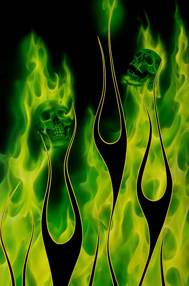 Green Fire Skull, 662 x 1000, vibrant green flames, SD Phone Wallpaper