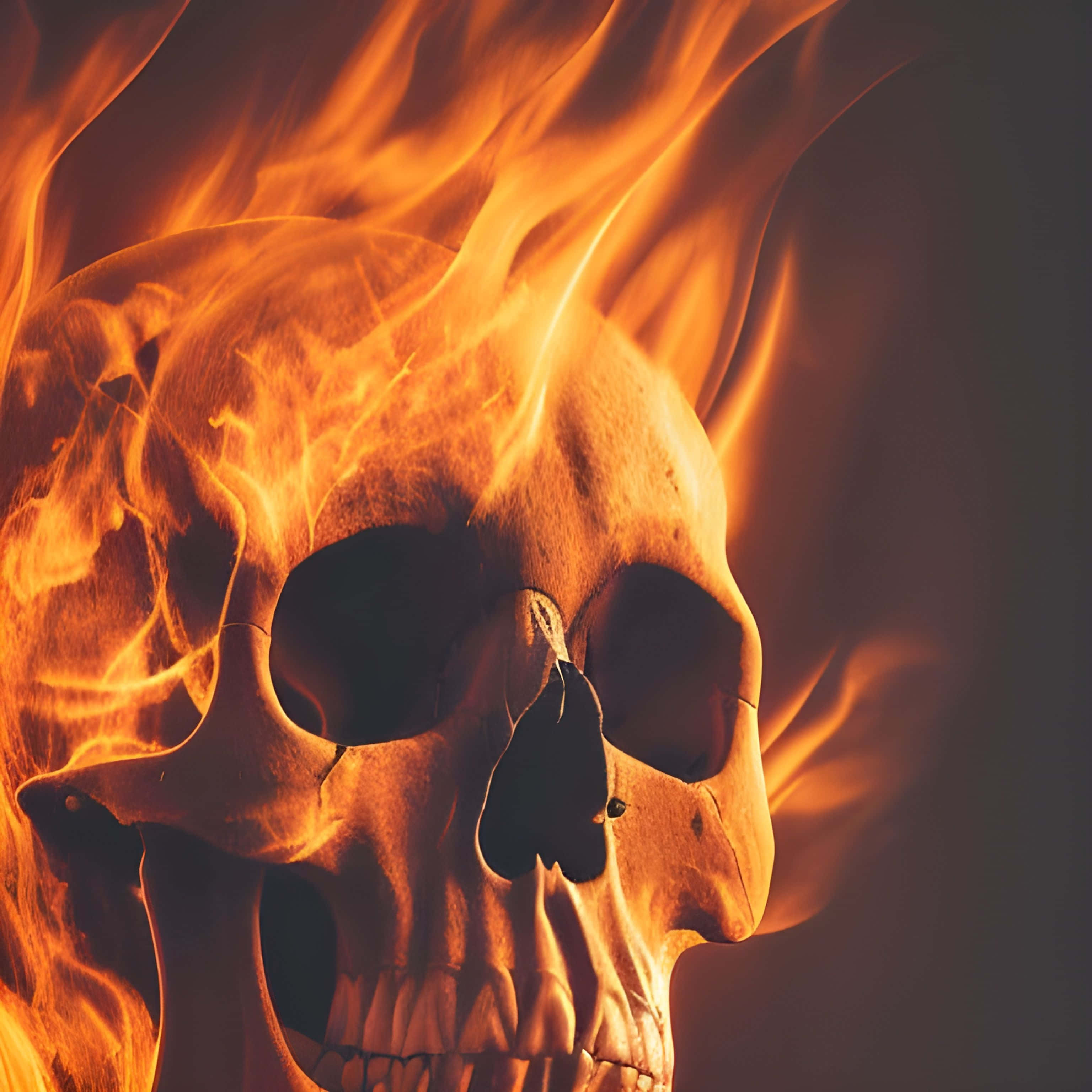 red flame skull, blazing red flames, roaring orange flames, 2K Desktop Wallpaper