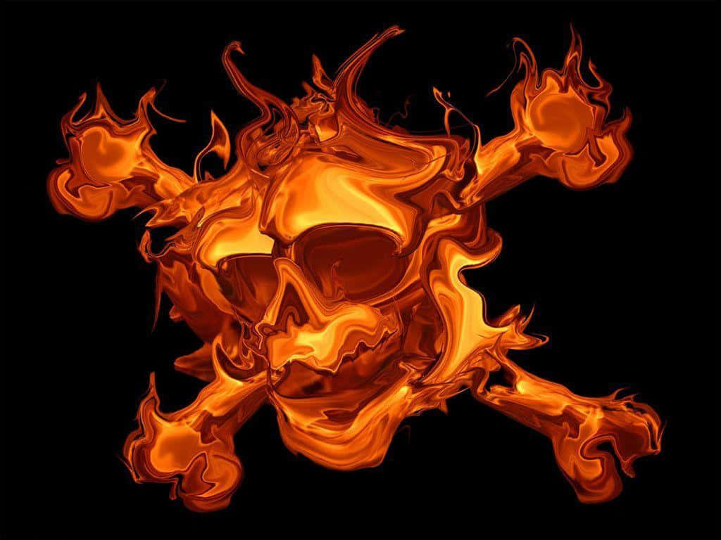 Fire Skull, skull and crossbones, molten orange flames, SD Desktop Wallpaper