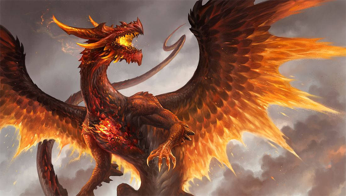 fierce mighty dragon, fire wings, fiery red, SD Desktop Wallpaper