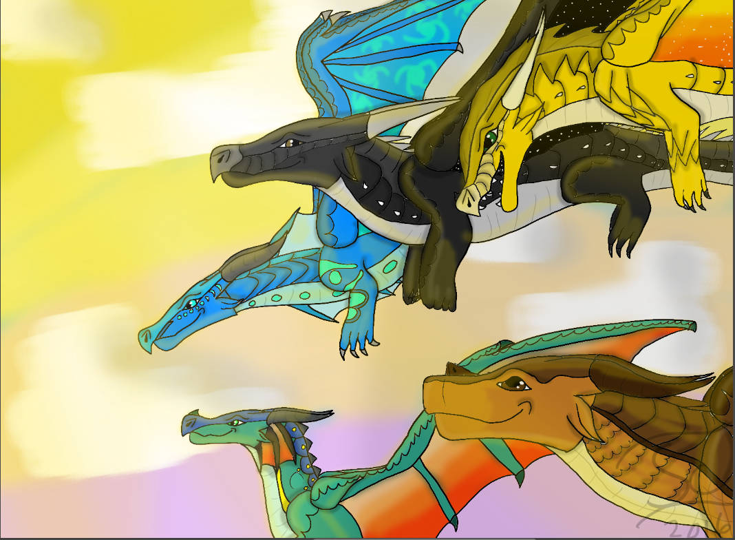 Wings of Fire, dragons, sunset sky, SD Desktop Wallpaper
