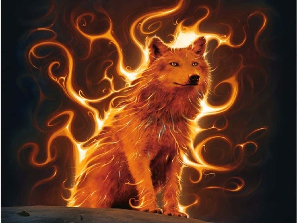 Fire Wolf, fiery fox, glowing orange fur, SD Desktop Wallpaper