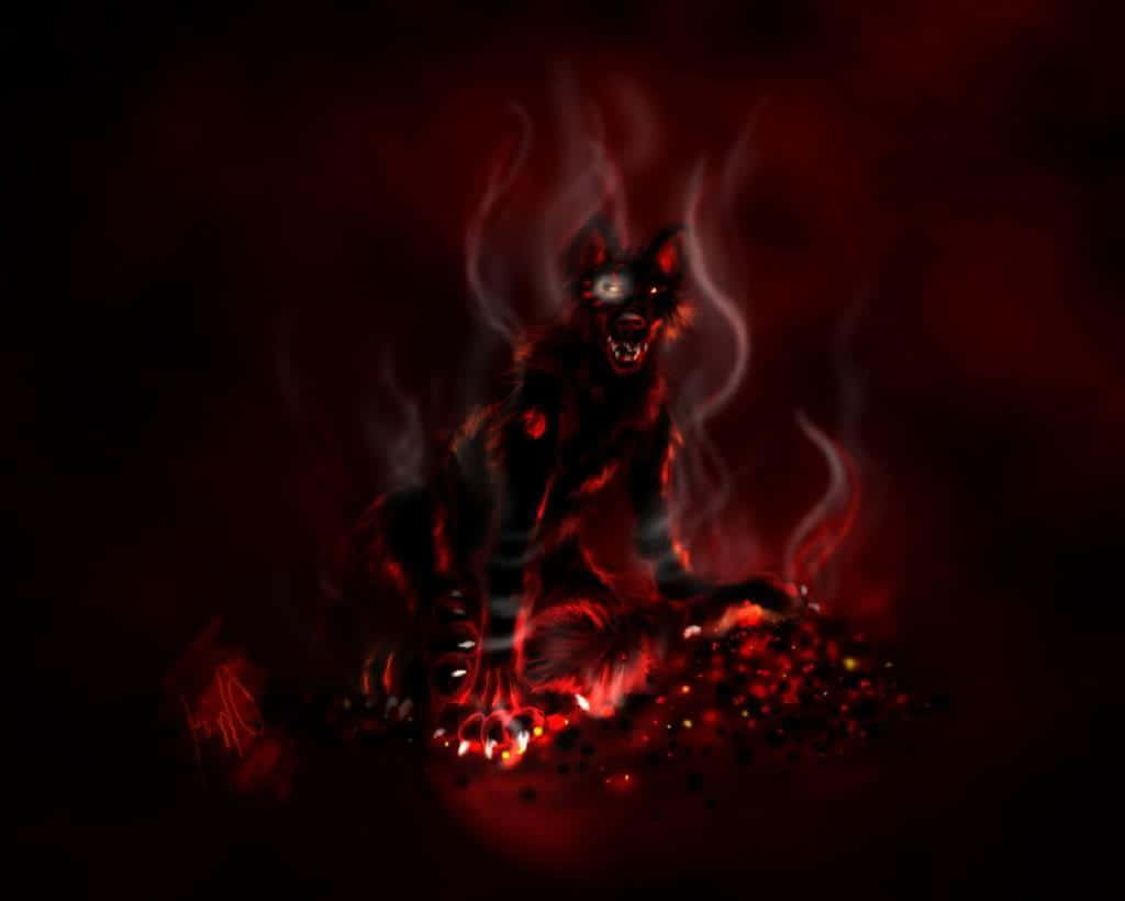 Fire Wolf, glowing eyes, fiery red aura, SD Desktop Wallpaper