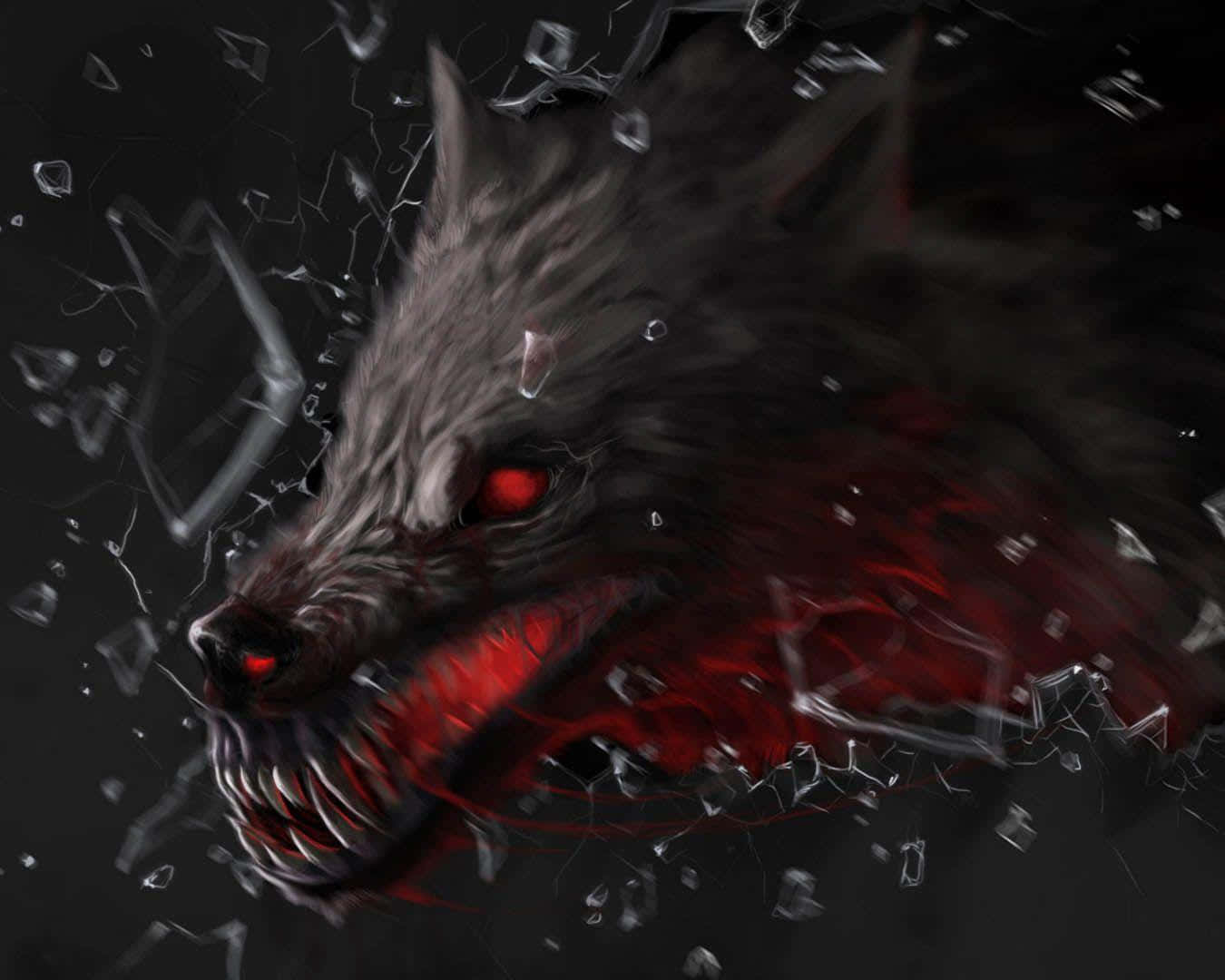 Fire Wolf, glowing red eyes, sharp teeth, HD Desktop Wallpaper