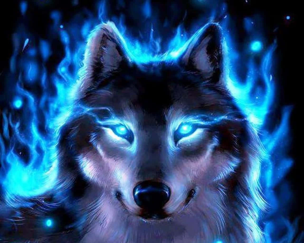 Fire Wolf, glowing blue eyes, electric blue flames, HD Desktop Wallpaper
