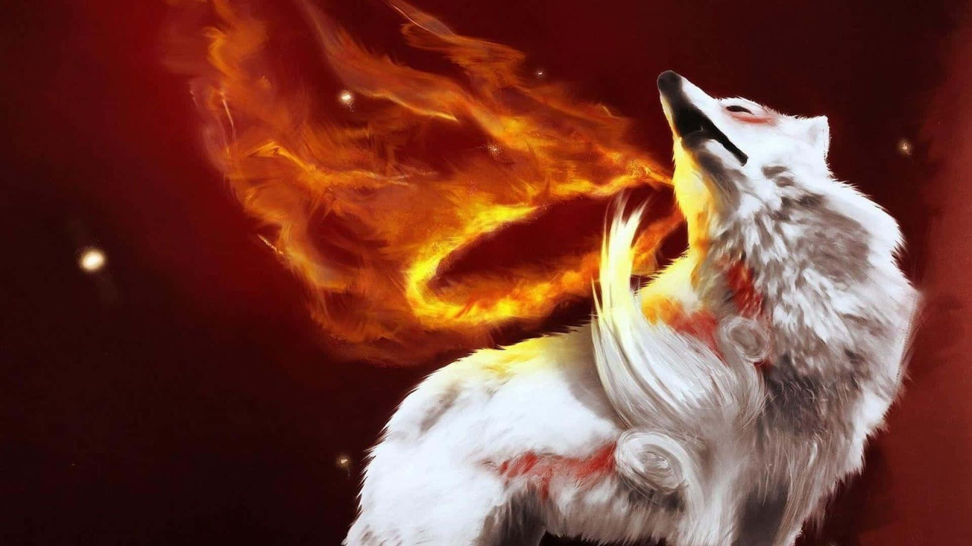 Fire Wolf, white wolf, fiery tail, Full HD Desktop Wallpaper