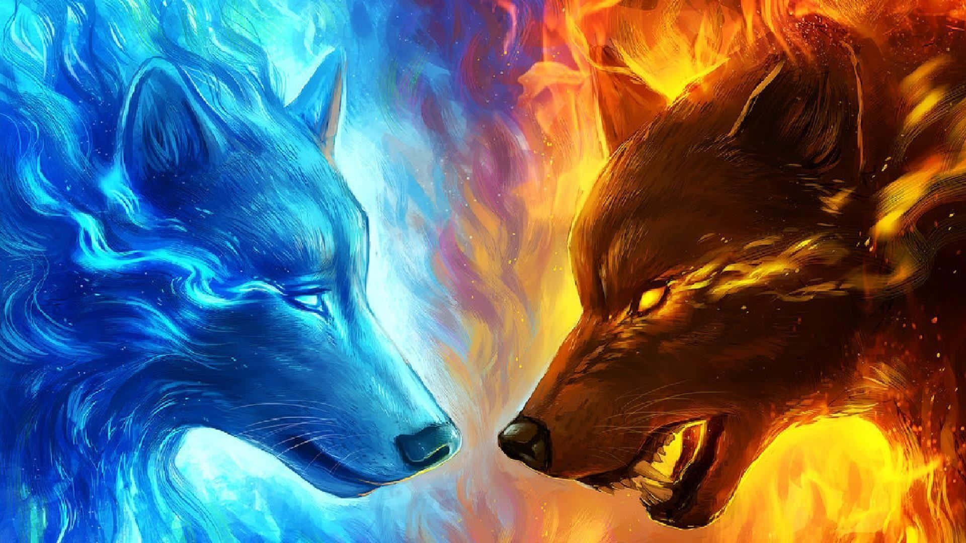 Fire Wolf, icy blue, fiery orange, Full HD Desktop Wallpaper