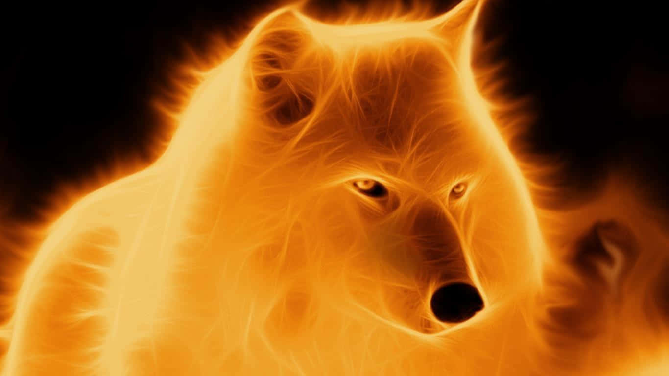 Fire Wolf, white wolf, glowing orange flames, HD Desktop Wallpaper