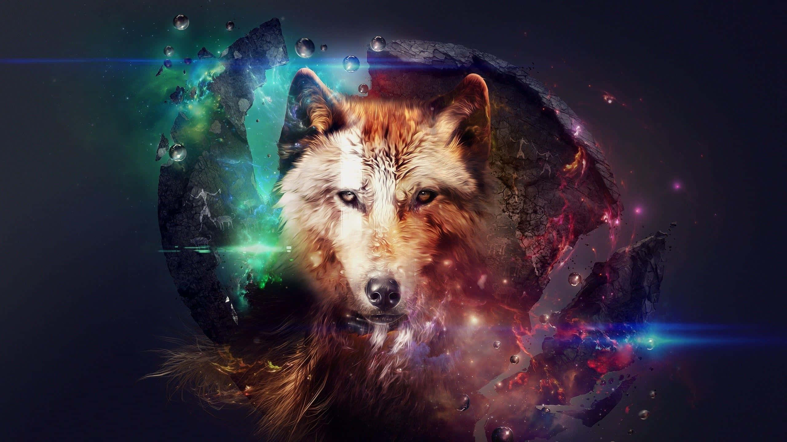 Fire Wolf, 2560 x 1440, cosmic nebula, 2K Desktop Wallpaper