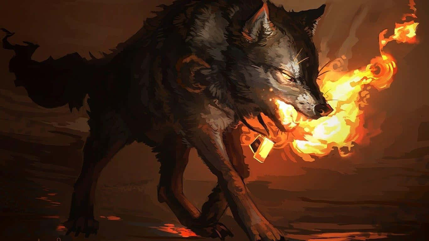 Fire Wolf, dark wolf, smoky orange backdrop, HD Desktop Wallpaper