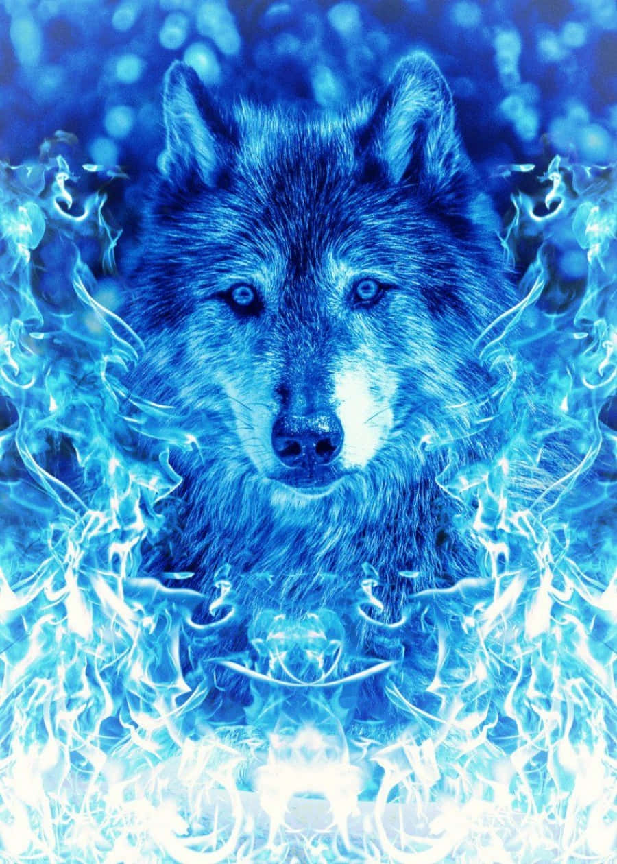 Blue Fire Wolf, swirling blue flames, mystical, SD Phone Wallpaper