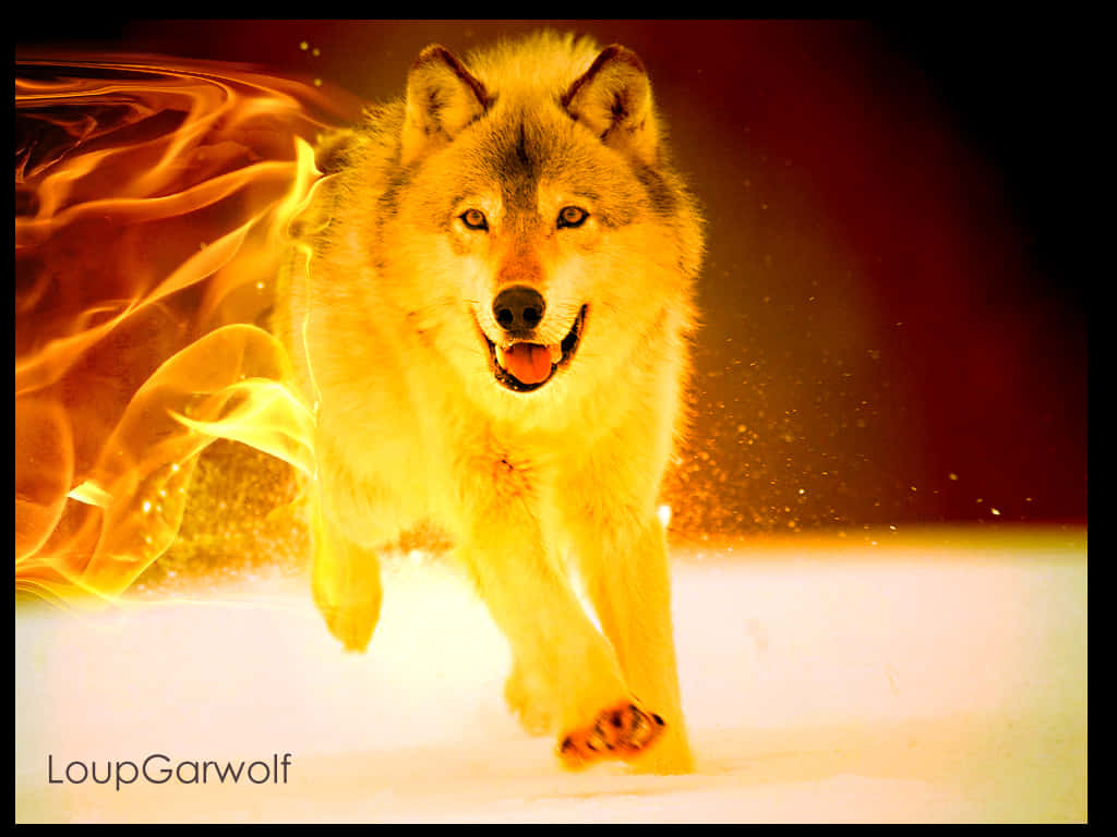 Fire Wolf, amber, orange, SD Desktop Wallpaper