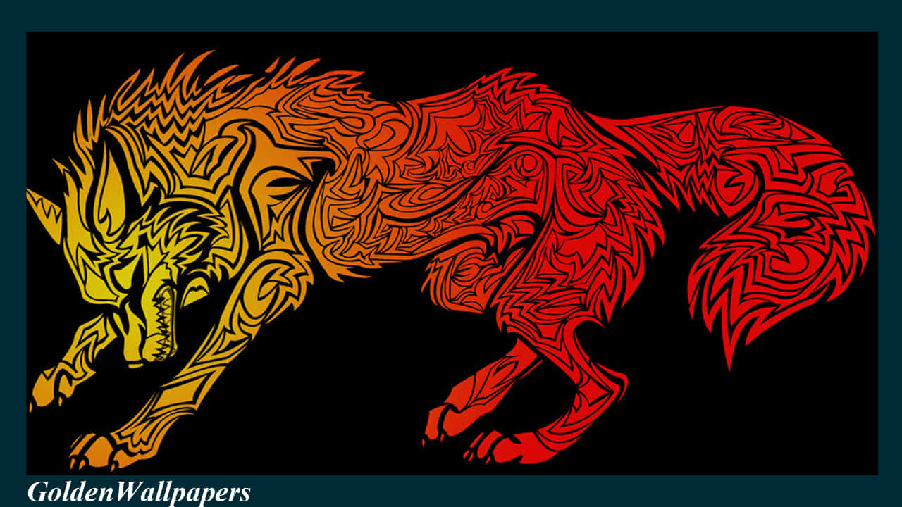 Fire Wolf, golden yellow, fiery red, HD Desktop Wallpaper