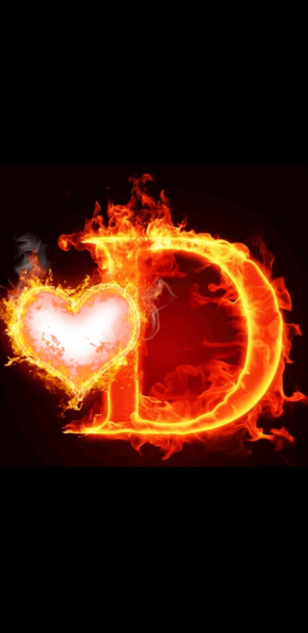 Burning Heart With Letter D, fiery letter D, glowing heart, Full HD Phone Wallpaper