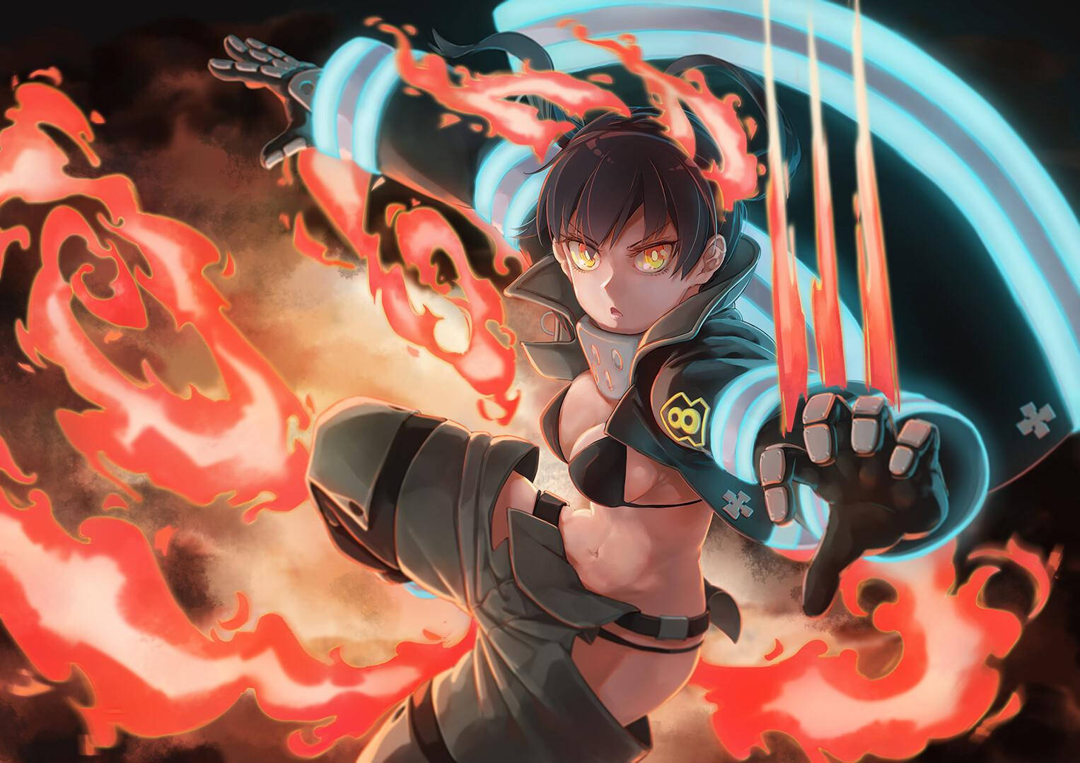 anime warrior, glowing yellow eyes, fiery claws, HD Desktop Wallpaper