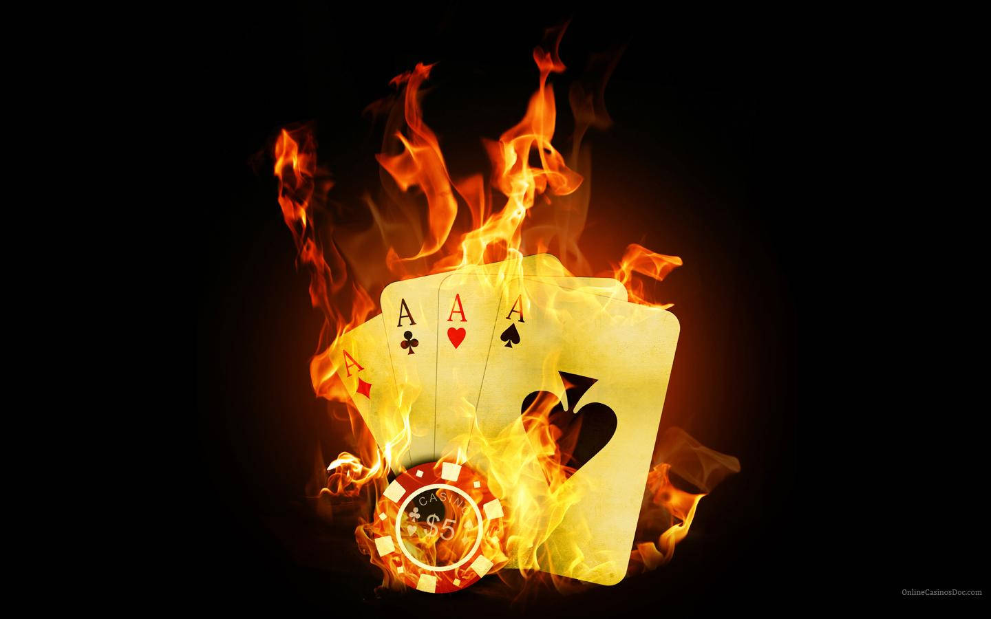 flaming ace playing cards, casino chip, black background, HD Desktop Wallpaper