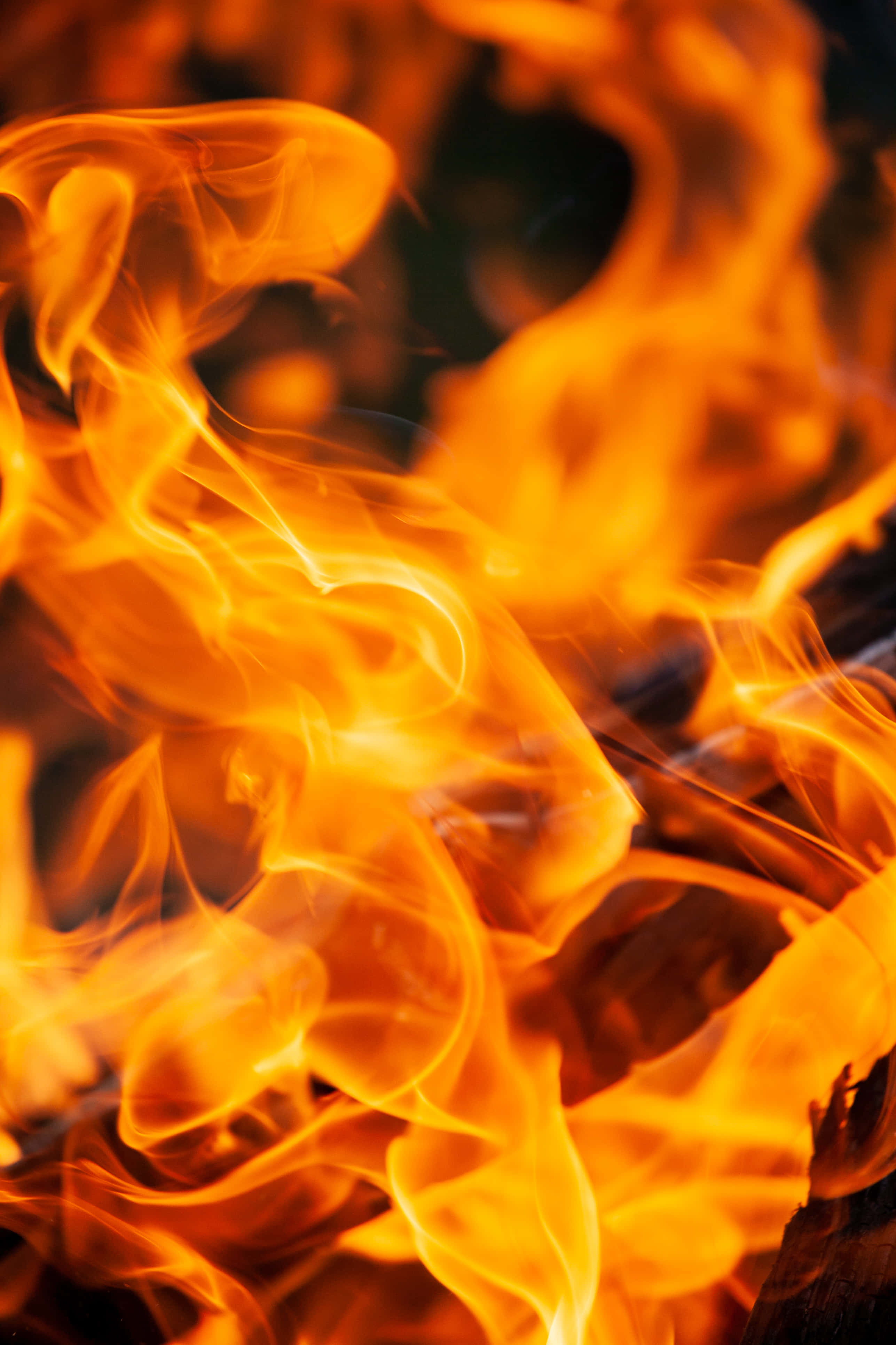 Portrait Hot Fire PFP Flames, dancing orange and yellow flames, dark wood, 4K Phone Wallpaper