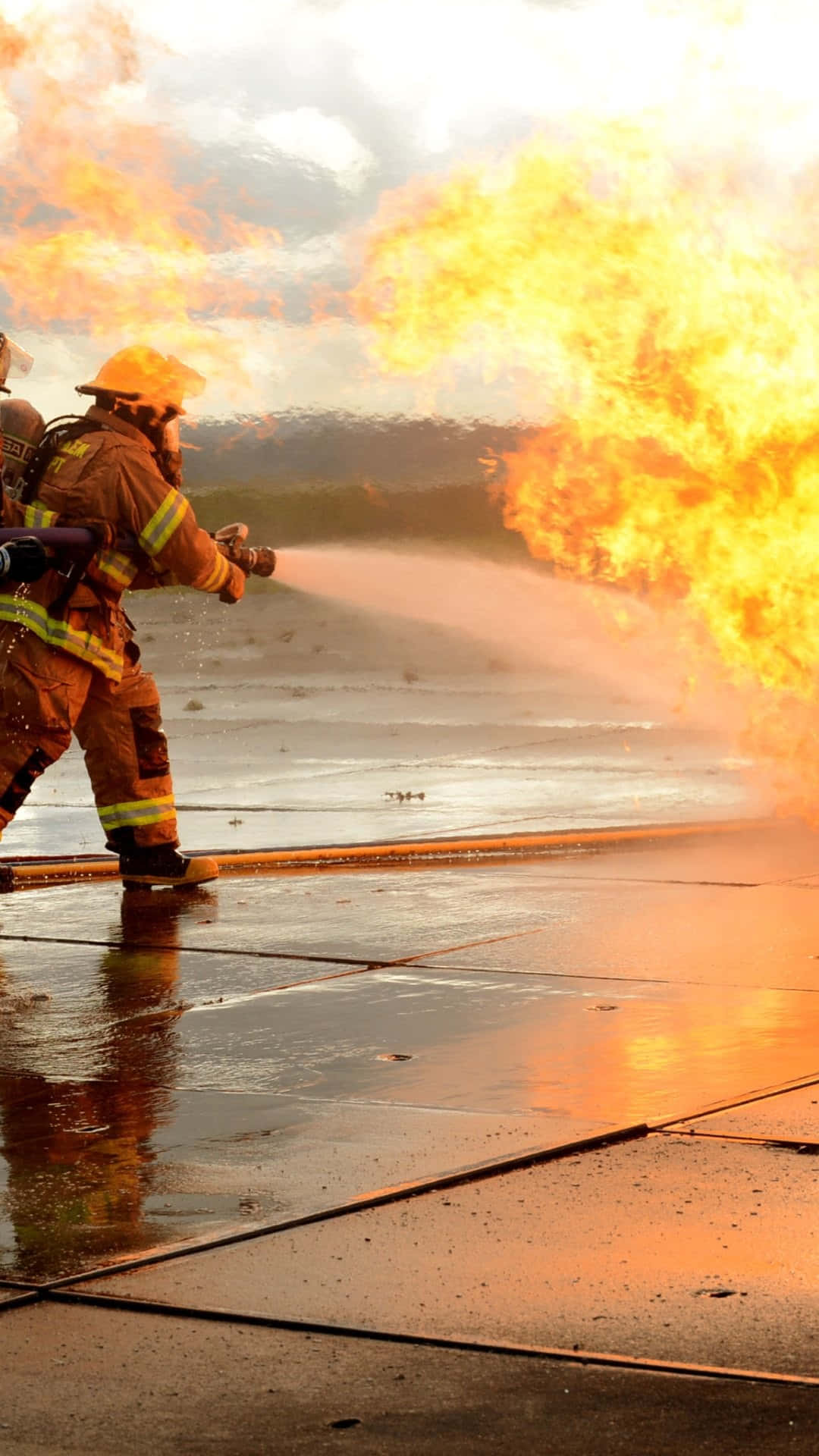 firefighter, LTE phone, hose, Full HD Phone Wallpaper