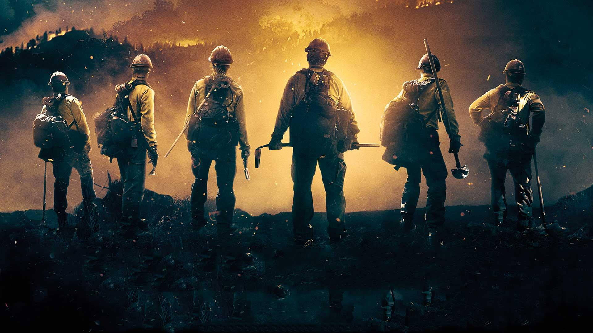 six firefighters, wildfire, fiery orange glow, Full HD Desktop Wallpaper