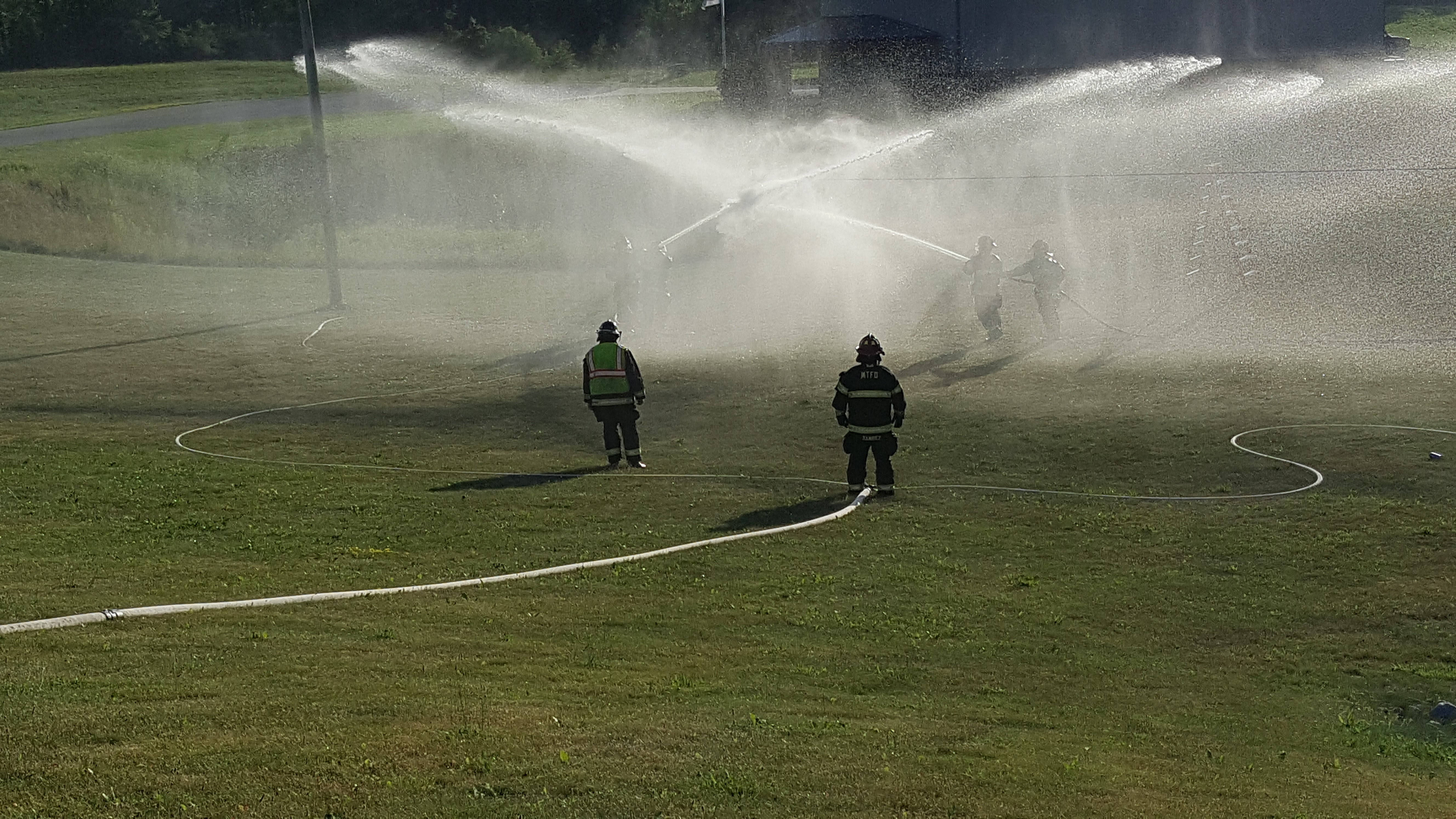 Firefighters, full gear, powerful hoses, 5K Desktop Wallpaper