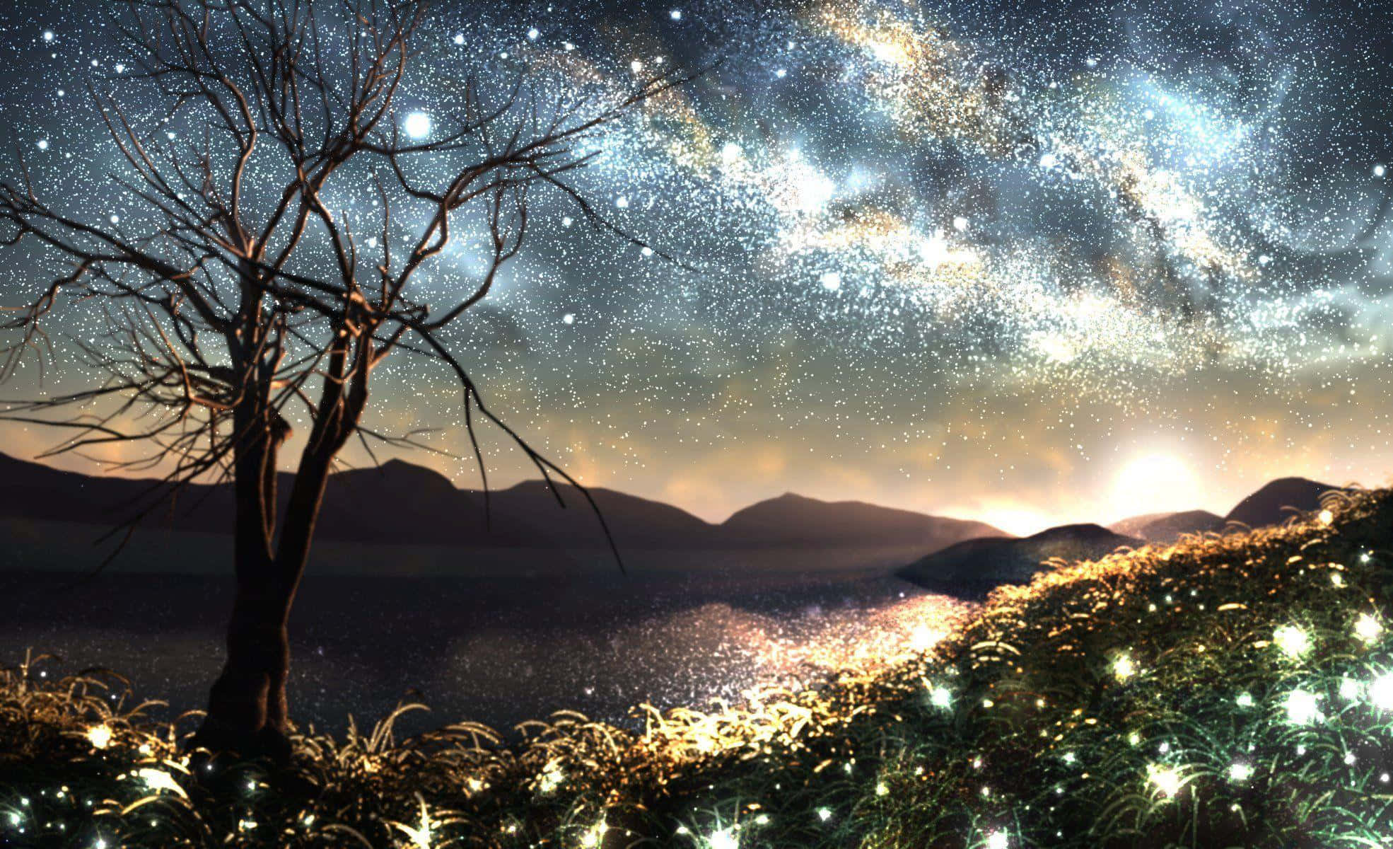 Firefly HD, vibrant starry sky, glowing fireflies, Full HD Desktop Wallpaper