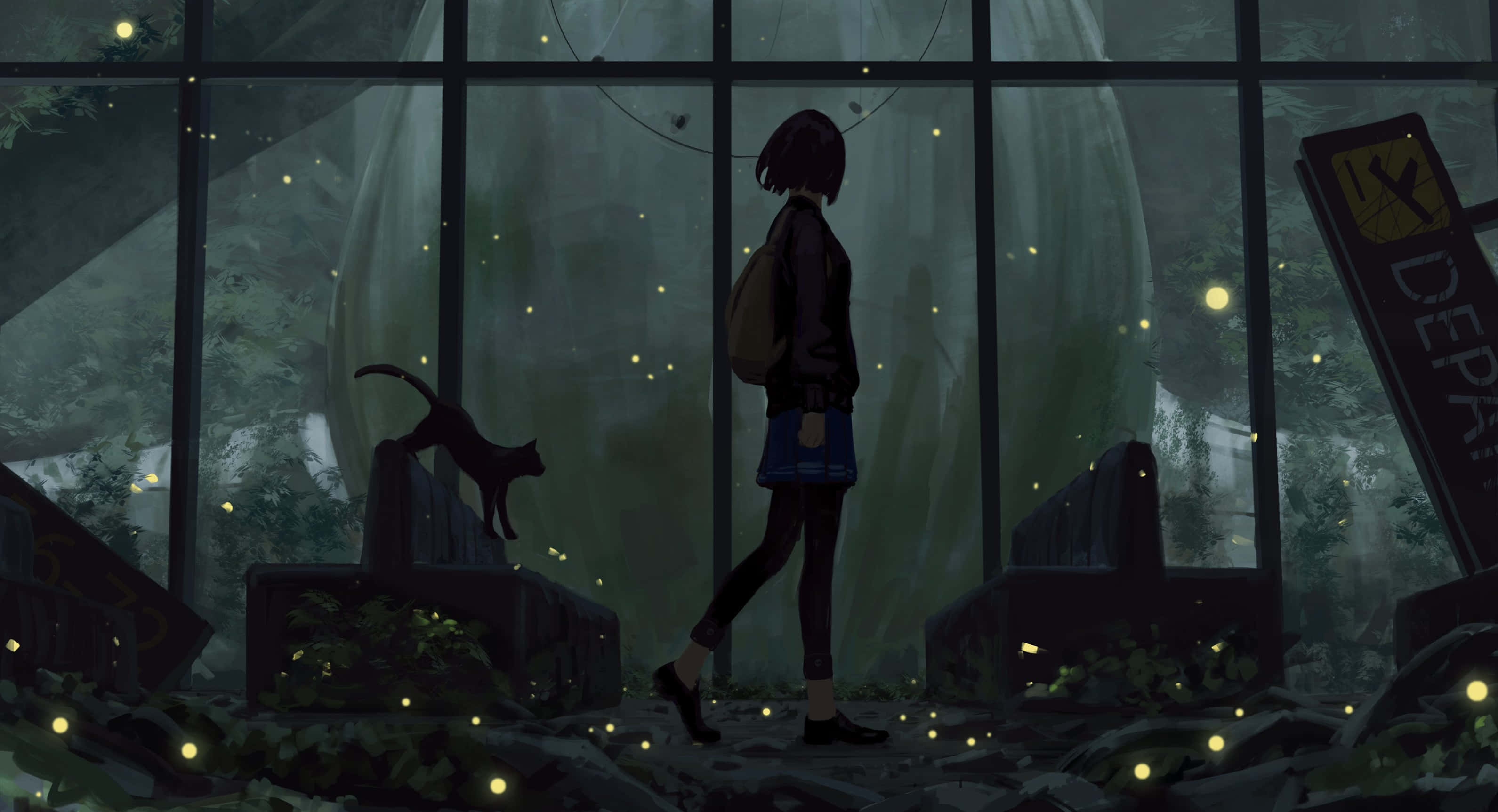 Firefly HD, lone girl, ruined station, 2K Desktop Wallpaper